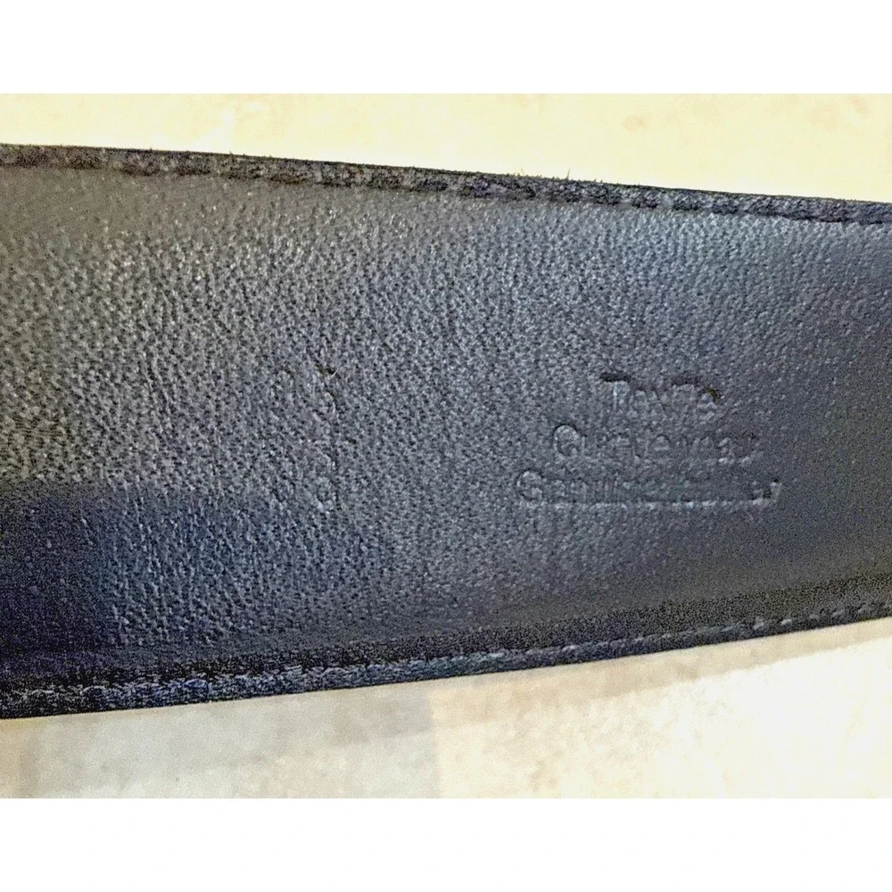 NWOT Tumi Black & Navy Blue Textured Inlay Gunmetal Buckle 95/38 Belt France *